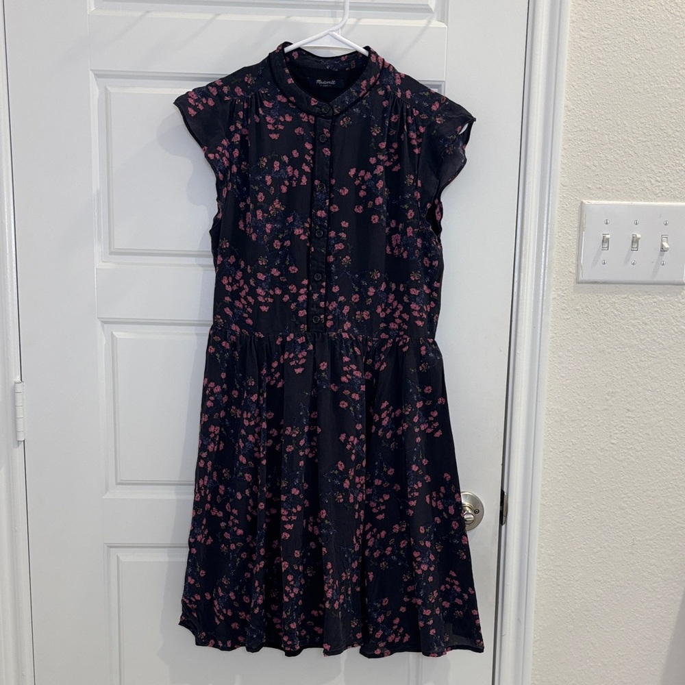 Madewell Silk Floral Dress Button Front Mini Dress XS